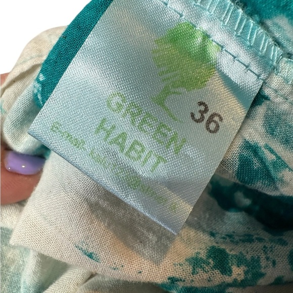 Green Habit Boho Full A Line Cotton Green Oatmeal Art to Wear Midi Skirt US 6 - Picture 10 of 15